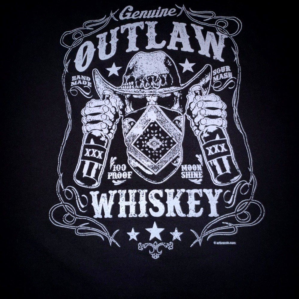 Delta Outlaw Whiskey Tee Men 2XL Black Good Graphic Short Sleeve Cotton
